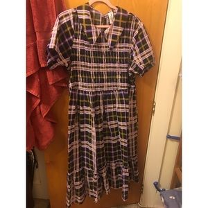 COLLUSION Seersucker Shirred Midi Dress with Collar Plus Size